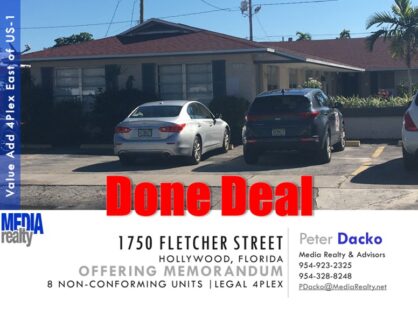 Done Deal | P Dacko Brokers Hollywood 8 Unit Non-Conforming 4Plex | Tagged by City & Having Open Permit and Violations | 1750 Fletcher St