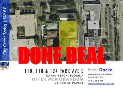 Dania Beach Development Opportunity | City Center Zoning | 21,000 SF | 110-124 Park Ave E | $54/SF | Done Deal