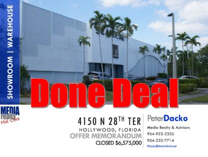 Showroom/Office /Warehouse | Exceptional I-95 Exposure | Hollywood | Net Leasable 32.7K SF | 4150 N 28 Ter | Done Deal $6,575,000