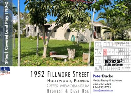 Site for Townhouse Development | 10,292 SF | Corner Downtown Hollywood Location | 1952 Fillmore St