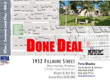 Done Deal | Site for Townhouse Development | 10,292 SF | Corner Downtown Hollywood Location | 1952 Fillmore St