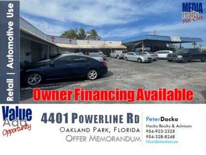 Owner Financing Available | Value Add | Less than $200/SF | Warehouse Auto Retail Center | Oakland Park | Corner of Prospect Powerline Rd