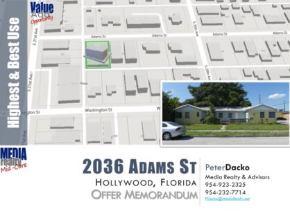 Covered Land Play 2036 Adams Street | Hollywood | 10,400 SF Lot | ND-3 Zonings - 14 Stories, 3.0 FAR